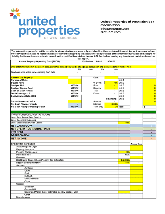 An example of the APOD template from United Properties of West Michigan